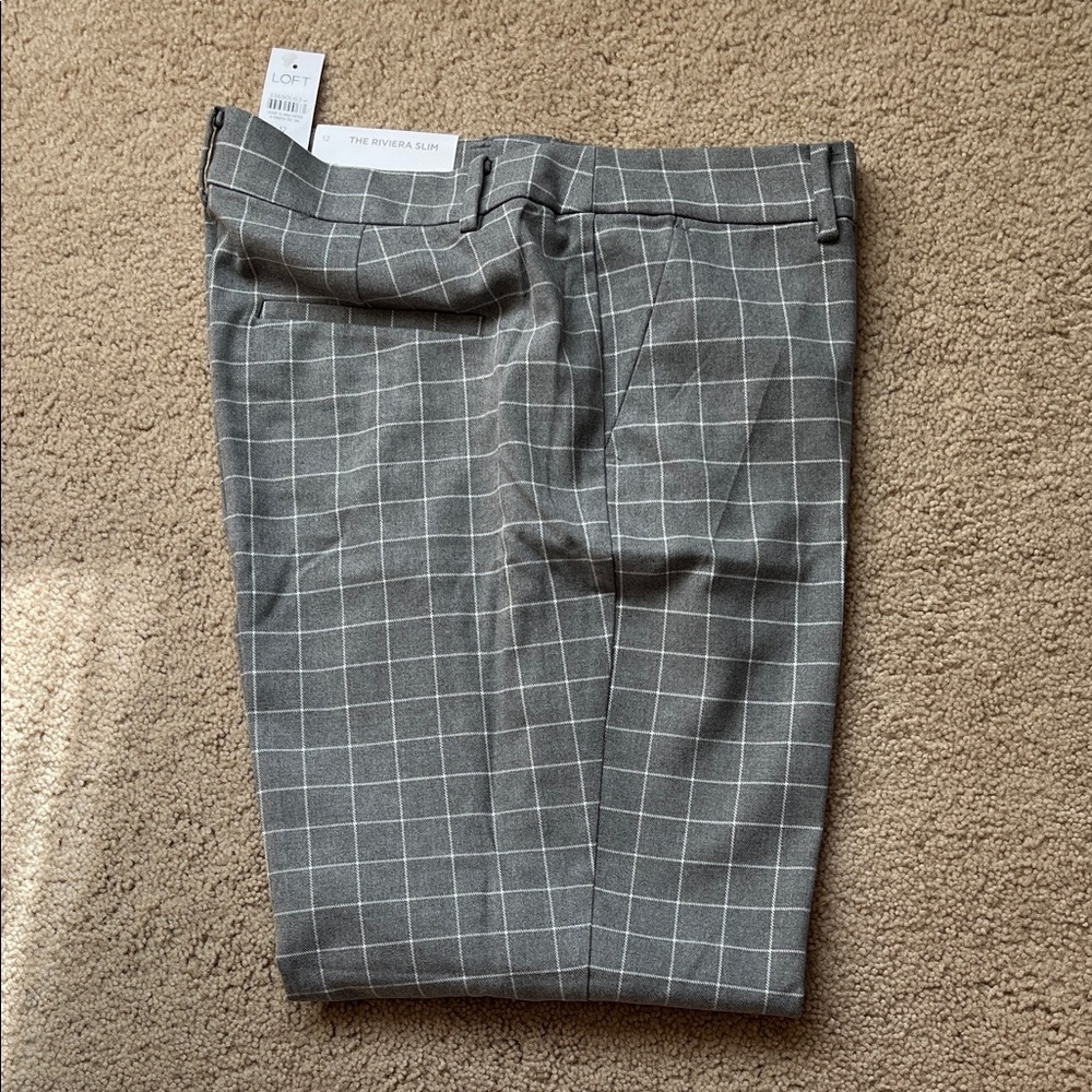 Loft Riviera Slim gray check plaid ankle pants
